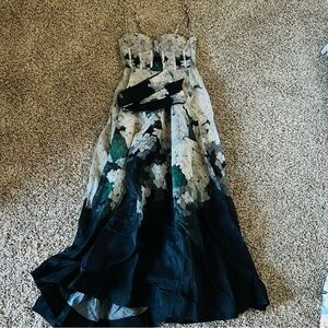 Black and Green Floral Midi Dress